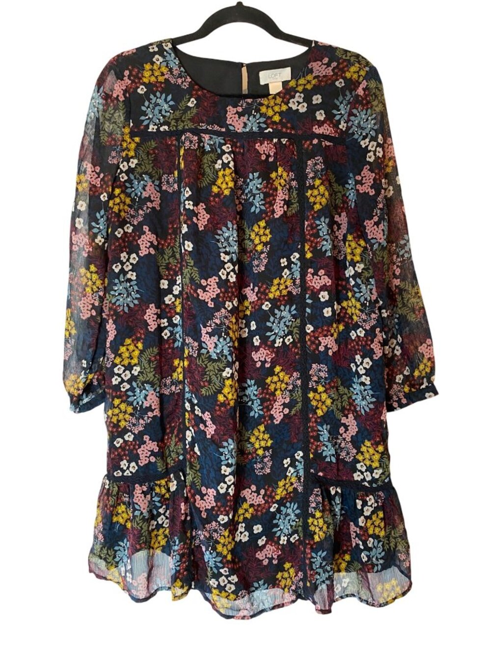 Loft Floral Print Long-Sleeve Tiered Short Dress Medium